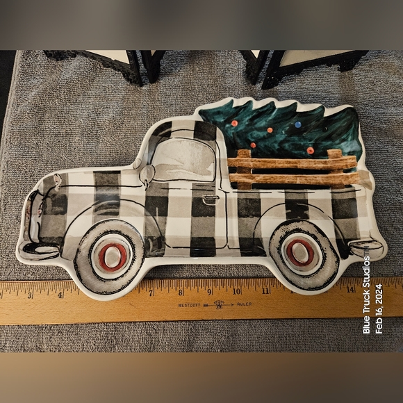 Robert Stanley Buffalo Plaid Black & White Christmas Tree Platter Plate … - Picture 3 of 6